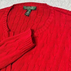NWOT Ralph Lauren Womens XL Sweater Top Pullover Red Cable Knit Cotton L/S 11000
